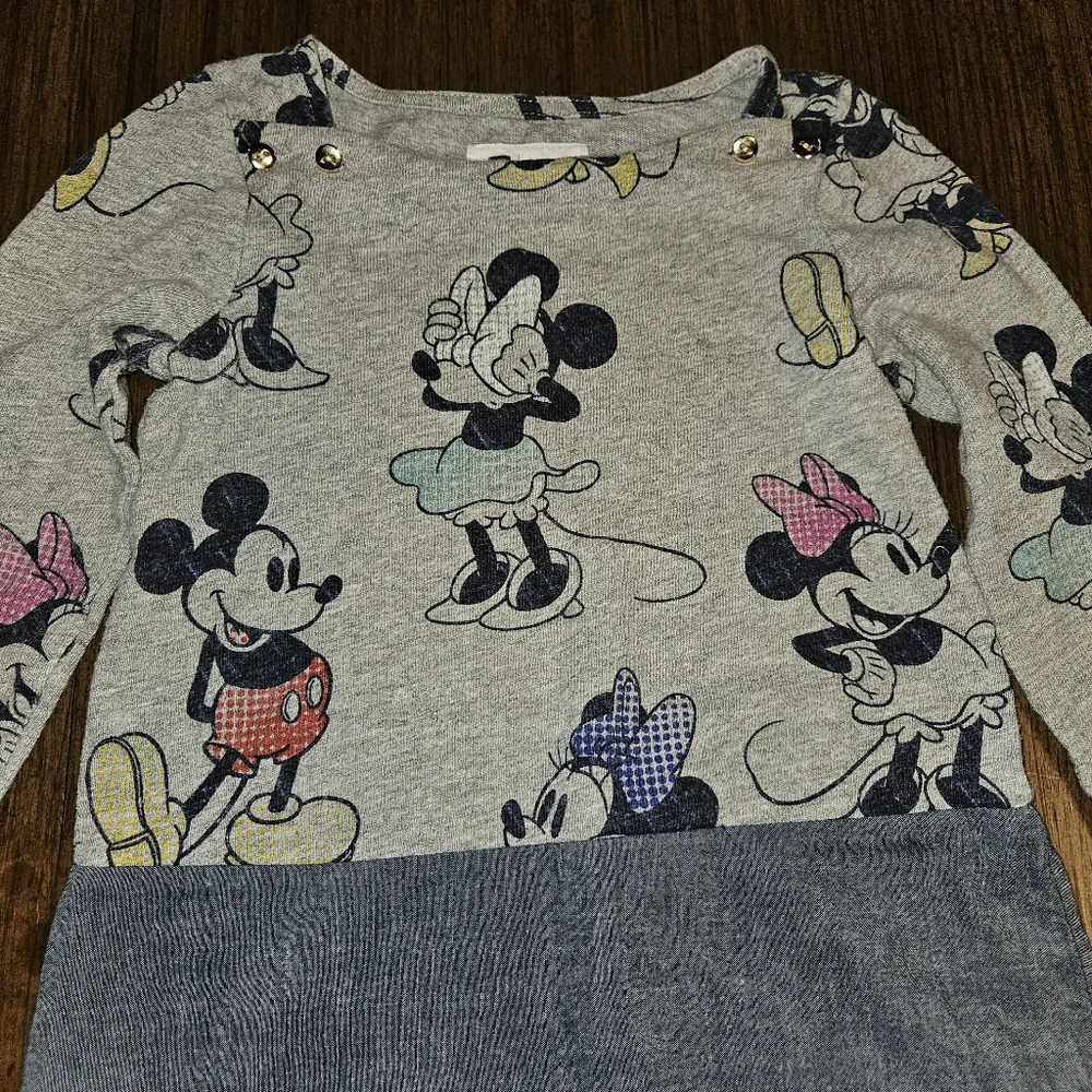 Disney Baby Gap Mickey Minnie Dress 4 Cotton Long Sleeve Gray Denim